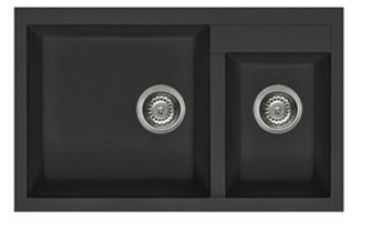 BURNS & FERALL ELLECI QUADRA GRANITEK ELGQ440-40 DOUBLE UNDERMOUNT & TOP MOUNT FULL BLACK