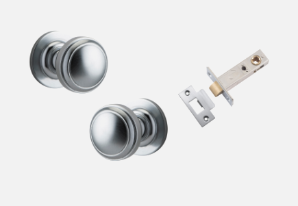 Iver Paddington Door Knob 0215 Round Rose Brushed Chrome - Passage kit , privacy kit & Entrance Kit (Dual Function 5 pin and Key Thumb 6 Pin)