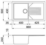 BURNS & FERALL ELLECI TEKNO GRANITEK INSERT FULL SINGLE UNDERMOUNT AND  SINK + DRAINER  BLACK & WHITE