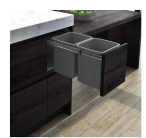 Hideaway Waste Bin Compact Range, 2 x 15 Litres Bucket , Width 418 x Height 615 x Depth 518mm Door Pull - Cinder & Arctic White ( Available in 8 sizes : 1 x 15ltr,1x 20ltr ,1 x 40ltr ,1 x 50ltr ,2 x 15ltr ,2 x 20ltr ,2 x 35ltr ,2 x 40ltr )