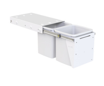 Hideaway Waste Bin Compact Range, 2 x 15 Litres Bucket , Width 418 x Height 615 x Depth 518mm Door Pull - Cinder & Arctic White ( Available in 8 sizes : 1 x 15ltr,1x 20ltr ,1 x 40ltr ,1 x 50ltr ,2 x 15ltr ,2 x 20ltr ,2 x 35ltr ,2 x 40ltr )