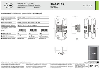 JNF Invisible Hinge  Available In 5 Sizes : 45mm ,70mm ,95mm ,118mm ,139mm Finish : Brushed Satin Chrome