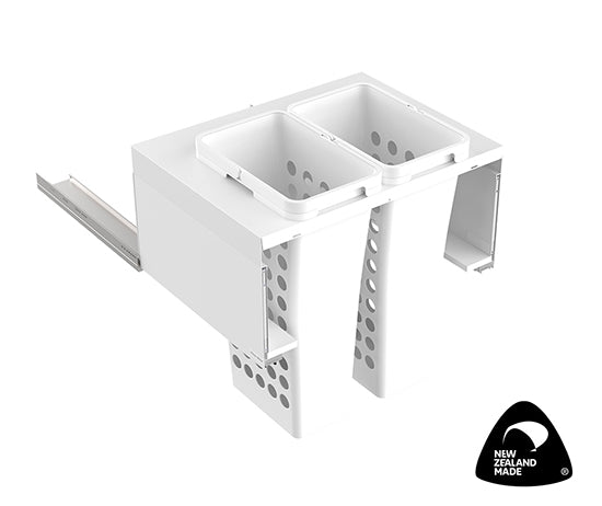 Tanova Designer Series 2 Pull Out Soft Close Push to Open Laundry Basket 700mm Cab - 2x36L Plastic Hampers White and White Gray