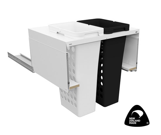 Tanova Designer Series 2 Pull Out Soft Close Push to Open Laundry Basket 700mm Cab - 2x36L Plastic Hampers White and White Gray