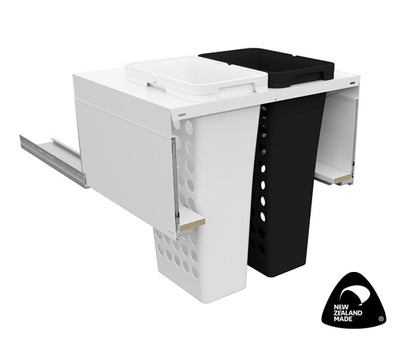 Tanova Designer Series 2 Pull Out Soft Close Push to Open Laundry Basket 700mm Cab - 2x36L Plastic Hampers White and White Gray