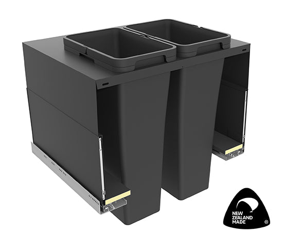 Tanova Designer Series 2 Pull Out Soft Close Push to Open Kitchen Waste Bin  700mm 2 Buckets  -White and Charcoal