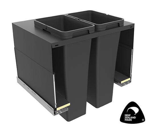 Tanova Designer Series 2 Pull Out Soft Close Push to Open Kitchen Waste Bin  700mm 2 Buckets  -White and Charcoal