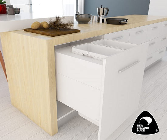 Tanova Designer Series 2 Pull Out Soft Close Push to Open Kitchen Waste Bin  700mm 2 Buckets  -White and Charcoal