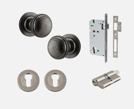 Iver Paddington Door Knob 0217 Round Rose Distressed Nickel - Passage kit , privacy kit & Entrance Kit (Dual Function 5 pin and Key Thumb 6 Pin)
