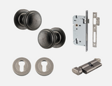 Iver Paddington Door Knob 0217 Round Rose Distressed Nickel - Passage kit , privacy kit & Entrance Kit (Dual Function 5 pin and Key Thumb 6 Pin)
