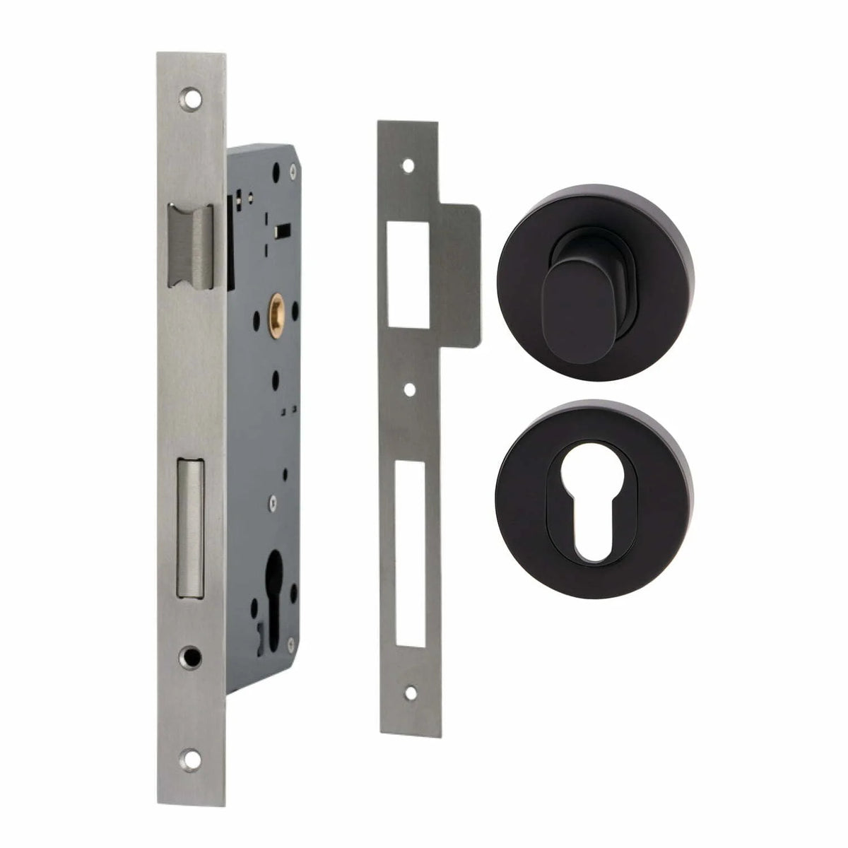 MILES NELSON ENTRANCE DOOR PULL HANDLE LOCK KIT ROUND SS BLACK ( 716SS60 + 452RDPTBLK + 451REEBLK )