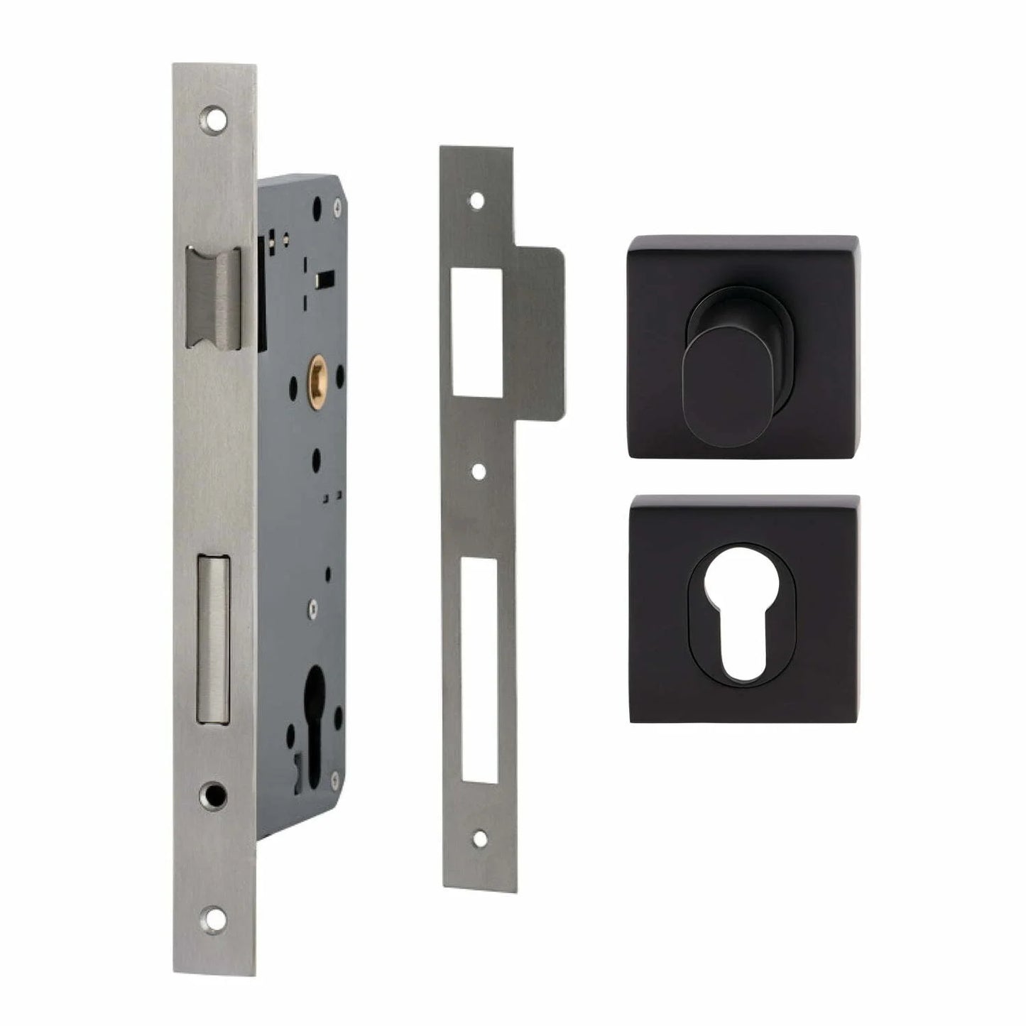 MILES NELSON ENTRANCE DOOR PULL HANDLE LOCK KIT SQUARE SS BLACK ( 716SS60 + 452SDPTBLK+ 451SEEBLK )