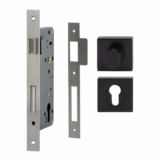 MILES NELSON ENTRANCE DOOR PULL HANDLE LOCK KIT SQUARE SS BLACK ( 716SS60 + 452SDPTBLK+ 451SEEBLK )