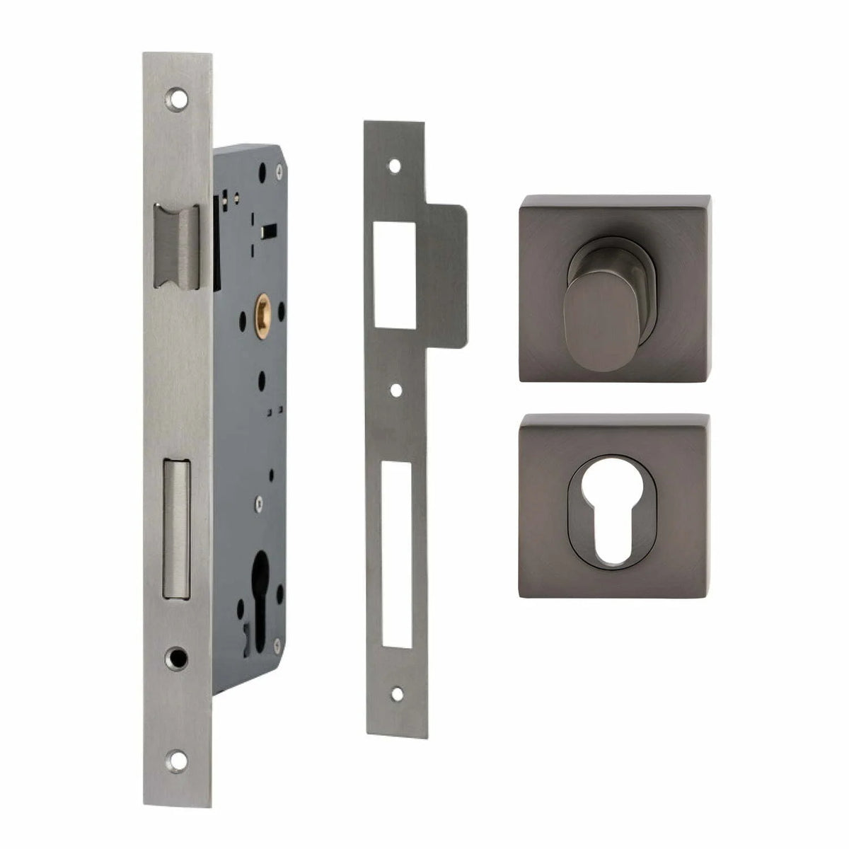MILES NELSON ENTRANCE DOOR PULL HANDLE LOCK KIT SQUARE SS SATIN GRAPHITE (716SS60 + 452SDPTSG + 451SEESG)