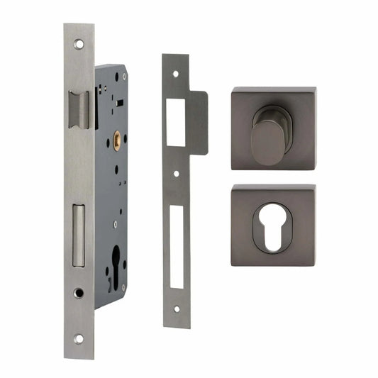 MILES NELSON ENTRANCE DOOR PULL HANDLE LOCK KIT SQUARE SS SATIN GRAPHITE (716SS60 + 452SDPTSG + 451SEESG)