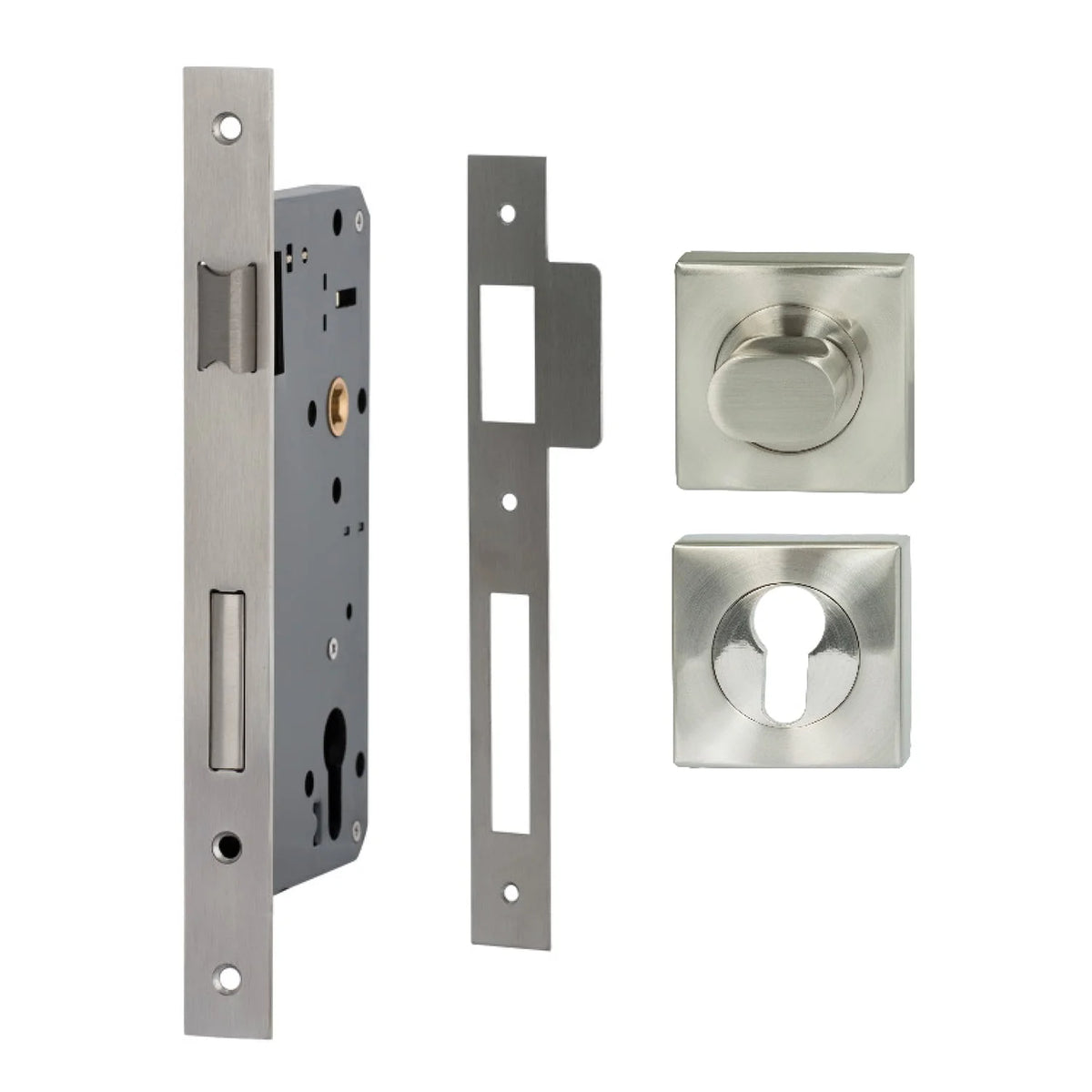 MILES NELSON ENTRANCE DOOR PULL HANDLE LOCK KIT SQUARE SS SATIN NICKEL ( 716SS60 + 452SDPTSN + 451SEESN )