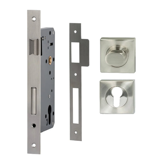 MILES NELSON ENTRANCE DOOR PULL HANDLE LOCK KIT SQUARE SS SATIN NICKEL ( 716SS60 + 452SDPTSN + 451SEESN )