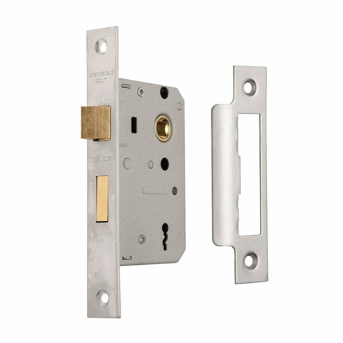 MILES NELSON ENTRANCE DOOR MORTICE LOCK 3 LEVER SATIN NICKEL - 58MM BACKSET