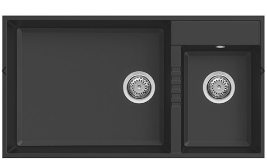 BURNS & FERALL ELLECI SQUARE, UNDERMOUNT & TOPMOUNT 525 + 250MM DOUBLE BOWL SINK BLACK