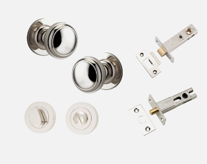 Iver Paddington Door Knob 0218 Round Rose Polished Nickel  - Passage kit ,Privacy kit & Entrance Kit (Dual Function 5 pin and Key Thumb 6 Pin)