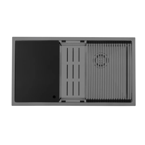 MERCER CWS3838.42 CENTRAL WORKSTATION DOUBLE BOWL WITH ACCESSORIES -STAINLESS STEEL AND GUNMETAL