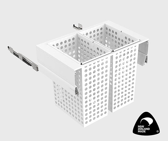 Tanova Designer Series Pull Out Soft Close  Laundry Basket  800mm Cabinet 2x65L Steel Basket White
