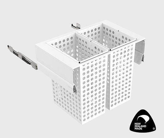 Tanova Designer Series Pull Out Soft Close  Laundry Basket  800mm Cabinet 2x65L Steel Basket White