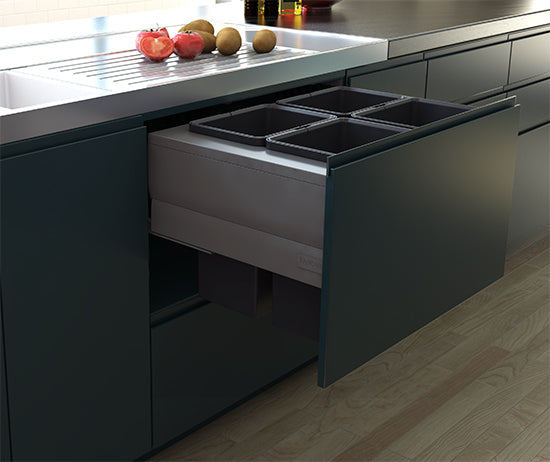 Tanova Designer Series  Pull Out Soft Close Kitchen Waste Bin 800mm Cabinets -4 Bins-White and Charcoal
