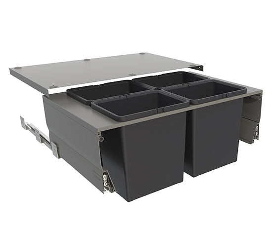 Tanova Designer Series  Pull Out Soft Close Kitchen Waste Bin 800mm Cabinets -4 Bins-White and Charcoal