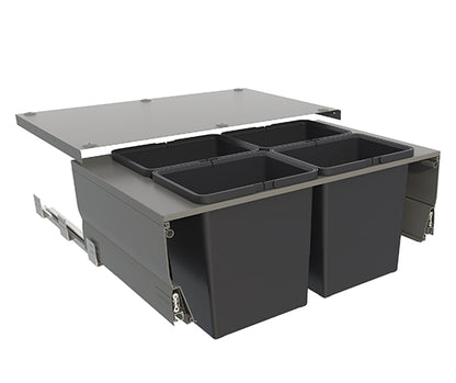 Tanova Designer Series  Pull Out Soft Close Kitchen Waste Bin 800mm Cabinets -4 Bins-White and Charcoal