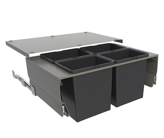 Tanova Designer Series  Pull Out Soft Close Kitchen Waste Bin 800mm Cabinets -4 Bins-White and Charcoal