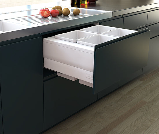 Tanova Designer Series  Pull Out Soft Close Kitchen Waste Bin 800mm Cabinets -4 Bins-White and Charcoal