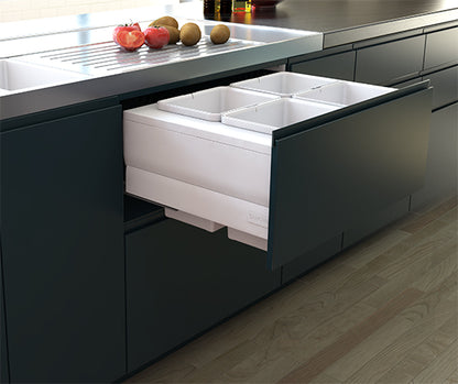 Tanova Designer Series  Pull Out Soft Close Kitchen Waste Bin 800mm Cabinets -4 Bins-White and Charcoal