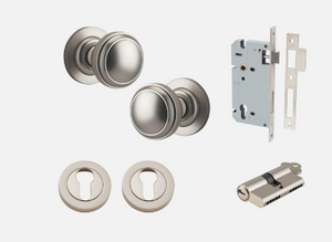 Iver Paddington Door Knob 0219 Round Rose Satin Nickel - Passage kit ,Privacy kit & Entrance Kit (Dual Function 5 pin and Key Thumb 6 Pin)
