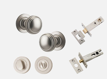 Iver Paddington Door Knob 0219 Round Rose Satin Nickel - Passage kit ,Privacy kit & Entrance Kit (Dual Function 5 pin and Key Thumb 6 Pin)