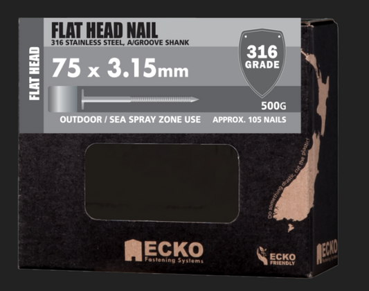 Ecko Flat Head Nail 316Stainless Steel Annular Groove 2.80x30,40,50mm,3.15X60,75mm,4.00x90,100mm-2KG