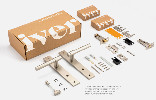 Iver Sarlat Door Lever 16200 Rectangular Backplate Brushed Gold PVD - Passage ,Privacy & Entrance