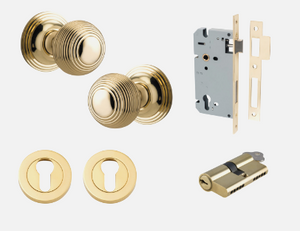 Iver Guildford Door Knob 0220 Round Rose Polished Brass - Passage kit ,Privacy kit & Entrance Kit (Dual Function 5 pin and Key Thumb 6 Pin)