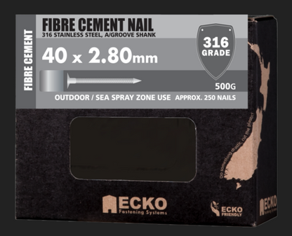 Ecko Fibre Cement Nails 316Stainless Steel Annular Groove 2.80x40,50mm, 3.15x60mm -5KG