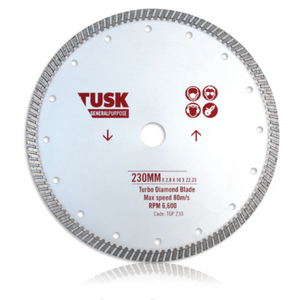 Tusk Heavy Duty Turbo General Purpose Blades - 180mm x 2.6/1.6 x 10 x 25.4(22.23) ,230mm x 2.8/1.8 x 10 x 30 & 230mm x 2.8/1.8 x 10 x 25.4(22.23)