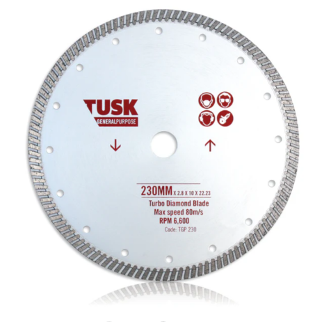 Tusk Heavy Duty Turbo General Purpose Blades - 180mm x 2.6/1.6 x 10 x 25.4(22.23) ,230mm x 2.8/1.8 x 10 x 30 & 230mm x 2.8/1.8 x 10 x 25.4(22.23)