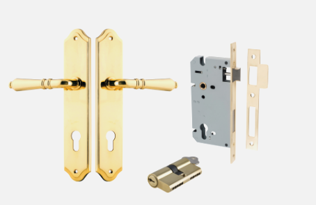 Iver Sarlat Door Lever 10212 Shouldered Backplate Polished Brass - Passage ,Privacy & Entrance