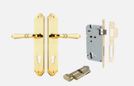Iver Sarlat Door Lever 10212 Shouldered Backplate Polished Brass - Passage ,Privacy & Entrance