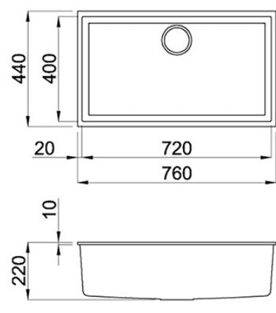 BURNS & FERALL ELLECI QUADRA METALTEK UNDERMOUNT ( Height 220 x Length 540MM ) ,( Height 190 x  Length 585MM ) & ( Height 220 x Length 760MM ) GRANITE SINGLE BOWL ALUMINIUM