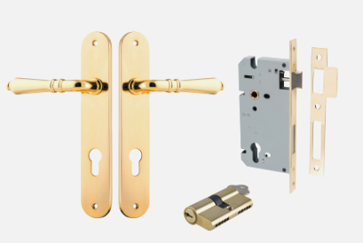 Iver Sarlat Door Lever 10224 Oval Backplate Polished Brass - Passage ,Privacy & Entrance