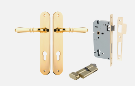 Iver Sarlat Door Lever 10224 Oval Backplate Polished Brass - Passage ,Privacy & Entrance