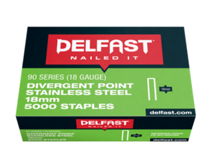Delfast 16mm, 18mm 18ga Divergent Point Stainless Steel 90 Series Staples