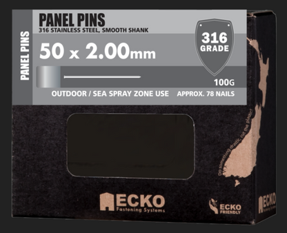 Ecko Panel Pin 316Stainless Steel Smooth 1.60x25,30,40mm,2.00x50mm - 100G