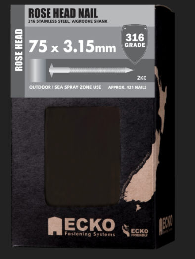 Ecko Rose Head 316Stainless Steel Annular Groove 2.00x30mm,2.80x50mm,3.15x60,75mm,4.00x90,100mm - 5KG
