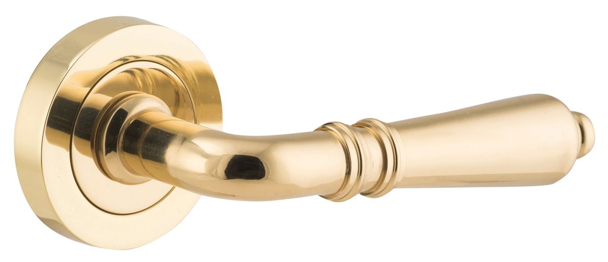 Iver Sarlat  Door Lever Rose Round Concealed Fix Pair, Passage Kit, Privacy Kit , Entrance Kit with High Security Lock - Polished Brass
